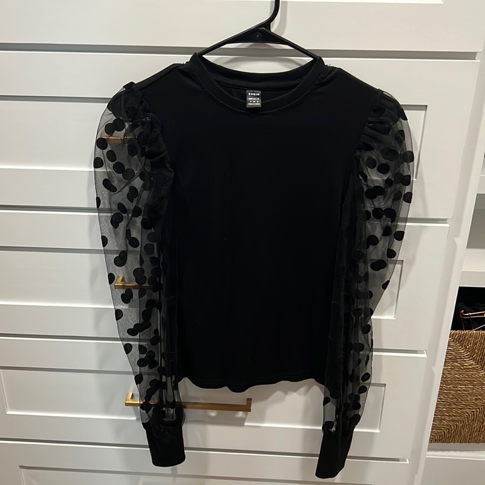 SHEIN POLKADOT MESH PUFF SLEEVE TOP
